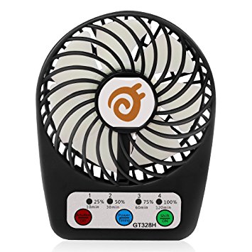 D-FantiX Portable Fans Battery Operated Desktop Fan 3-inch Mini Rechargeable Fan with Timing Function Personal Fan for Travel, Office, Laptop, outdoor (Black)