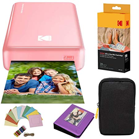 Kodak Mini2 Instant Photo Printer (Pink) Deluxe Bundle   Paper (20 Sheets)   Deluxe Case   Photo Album   Hanging Frames