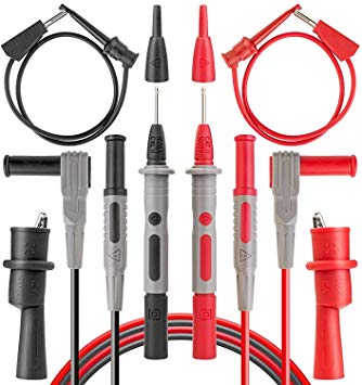 AstroAI Multimeter Electronic Test Leads Kit with Alligator Clips and Plunger Mini Hooks, Probes Upgraded to CAT IV