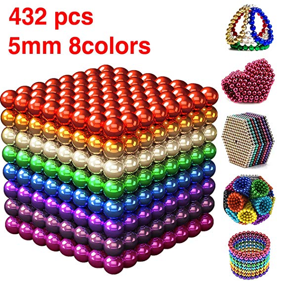 Biubee 432pcs 5MM Magnets Balls- Magnetic Balls DigitDots Magnets Sculpture Building Blocks Magnet Fidget Toys Magnetic Sculpture Office Desk Toys for Stress Relief Intelligence Development (8 Colors)