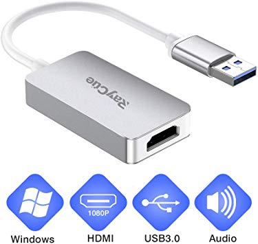 USB to HDMI, USB 3.0 Adapter with HD 1080P, Video Audio Graphics Converter for Multiple Monitor, Support Windows XP/7/8/10 【 NO MAC/Linux/Vista/Chrome/Firestick】 (Silver)