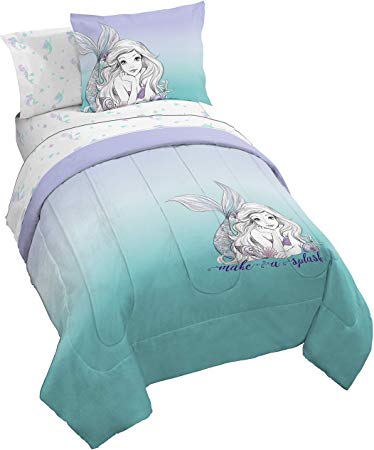 Jay Franco Disney Little Mermaid Make A Splash 5 Piece Twin Bed Set - Includes Comforter & Sheet Set - Bedding Features Ariel - Super Soft Fade Resistant Microfiber - (Official Disney Product).