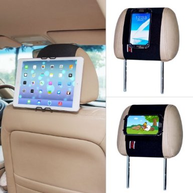 TFY Universal Smartphone & Tablet Pc Car Headrest Mount Holder - iPad Mini 4 & iPhone 4/5（s） & iPhone 6 / 6S (Plus) - Samsung Galaxy Cell Phone & Tab - Samsung Galaxy S7 / S7 Edge - Nexus 5 / 7 / 10 - HTC Desire / Butterfly / One (Max & Mini) and More