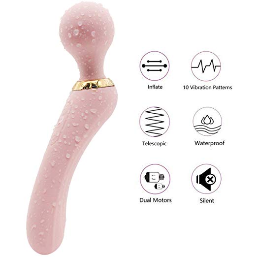 Portable Simulation Waterproof Wand Massager with 10 Powerful Modes 10 Speeds,USB Rechargeable Wireless Silicone Massager for Relieve Muscle Pain Relax Pressure