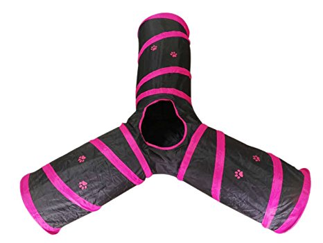 ALEKO CT3012P Collapsible Pet Exercise Play Tunnel with 3 Way Entry in Black and Pink Stripes