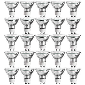 Luxrite LR20490 (25-Pack) 35W/GU10/120V 35-Watt MR16 Halogen Light Bulb, Glass Cover, Dimmable, 320 Lumens, GU10