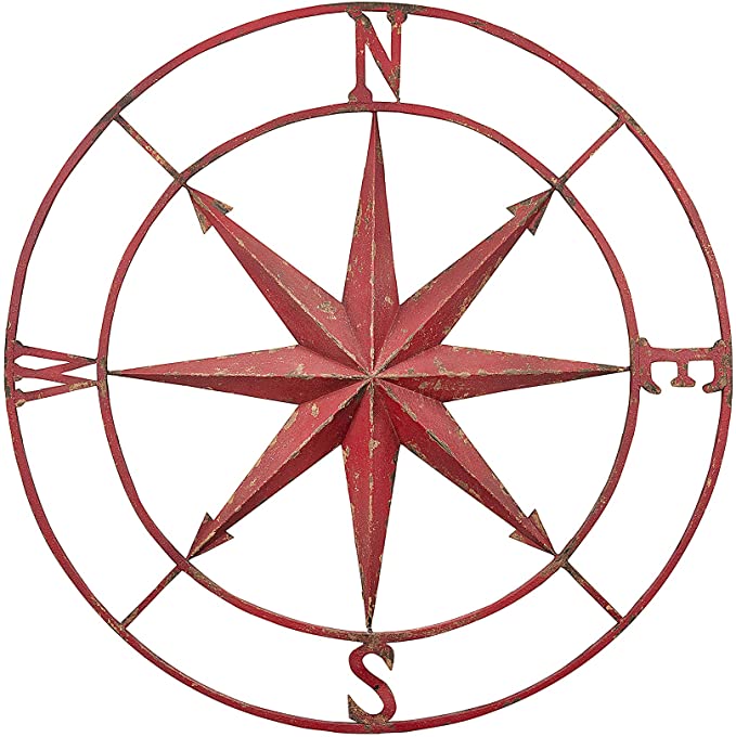 Creative Co-op Decorative Round Metal Compass Wall Décor, 30", Red