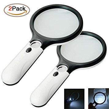 2 Pack Magnifier 3 LED Light, Marrywindix 5X 20X Handheld Magnifier Reading Magnifying Glass Lens Jewelry Loupe