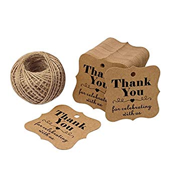 Baby Shower Tags for Favors,Thank You for Celebrating with Us Paper Gift Tags,100 Pcs Kraft Thank You Tags for Wedding Party Favors with 100 Feet Natural Jute Twine (Brown)