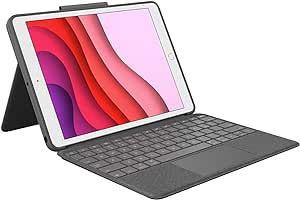 Logitech Combo Touch trackpad case for iPad (7th, 8th, & 9th gen) with precision trackpad), QWERTZ German layout - Dark grey