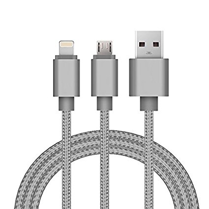 Seekermaker 2 In 1 Braided Lightning Cable And Micro Usb Cable For Ios And Android 2 In one head Color Silver