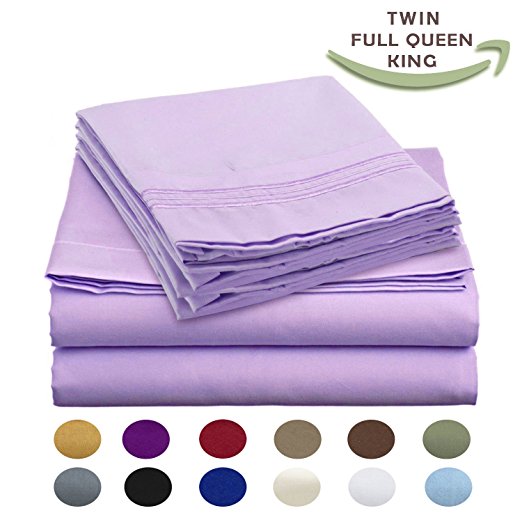 Luxury Egyptian Comfort Wrinkle Free 1800 Thread Count 6 Piece Queen Size Sheet Set, LILAC Color, 2 Bonus Pillowcases FREE!