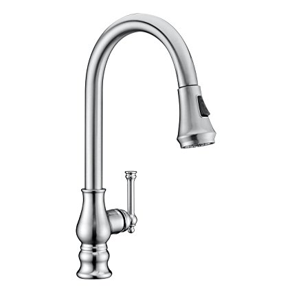 Refin Pre Rinse Kitchen Faucet Brushed Nickel Solid Brass Pull Out Sprayer Kitchen Sink Faucet