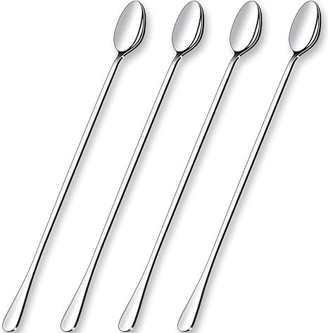 GLAMFIELDS 12-Inch Long Handle Mixing Spoons, Iced Teaspoons, Ice Cream Spoon, Stainless Steel Cocktail Stirring Spoons, Set of 4