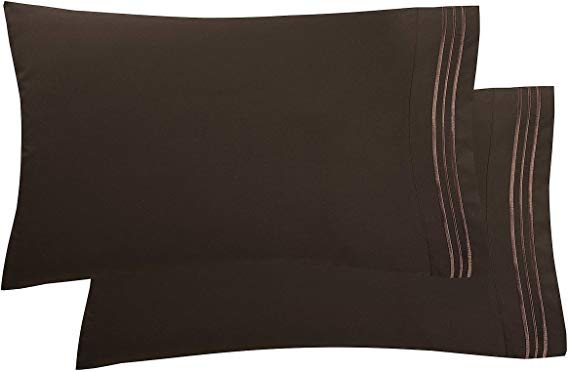 Elegant Comfort Luxury Ultra-Soft 2-Piece Pillowcase Set, 1500 Thread Count,  Egyptian Quality, Standard/Queen Size, Chocolate Brown