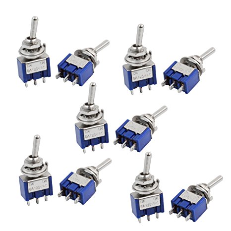 10pcs Self Locking Miniature Toggle Switch 3 Pin SPDT On/On AC125V 6A