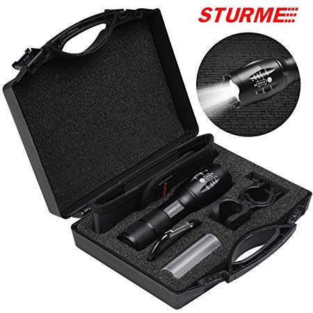 STURME LED Tactical Flashlight Ultra Bright Zoomable P65 Water-Resistant High Lumens CREE LED Adjustable Focus 5 Modes Handheld Flashlight Perfect for Camping Outdoor Sports Home Use