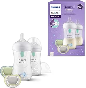 Philips Avent Natural Response - Set de regalo para bebés: 2 biberones anticólicos de 260 ml con tetinas T3 (para bebés de 1 mes o más) y 2 chupetes Ultra Air (modelo SCD657/12)