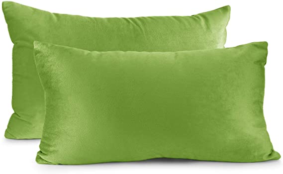 Nestl Bedding Throw Pillow Covers, Cozy Velvet Decorative Pillow Covers 12x20 Inches, Soft Solid Couch Pillow Covers for Sofa, Bed and Car, Set of 2 - Garden Green