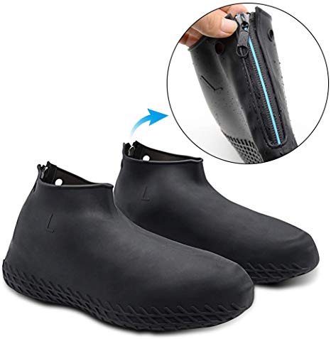 Hydream Silicone Shoe Cover Waterproof, Reusable Boot Shoes Covers with Zipper,Non Slip Rain Snow Bowling Travel Indoor Outdoor Overshoe Rubber Protectors for Men Women Kids
