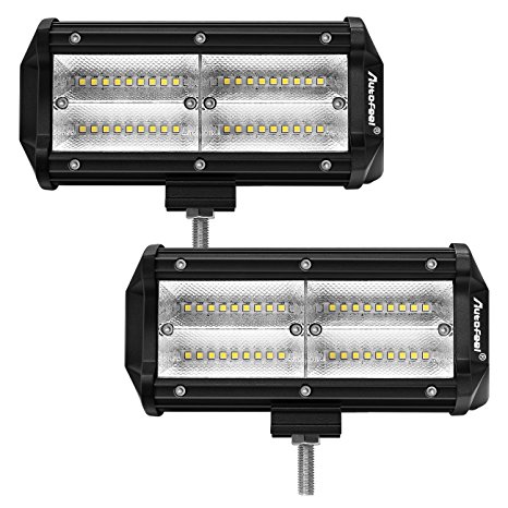 LED Light bar, Autofeel 7" 108W 8D Double Row Flood Beam Cree Lightbar Off Road Auto Work LED Light Bar with Slide Mounting Brackets for Truck Jeep ATV UTV (2 Pcs)