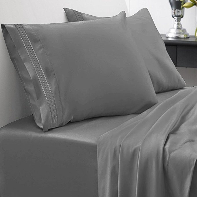 1500 Series Bed Sheet Set - HIGHEST QUALITY Brushed Microfiber 1500 Bedding - Wrinkle, Fade, Stain Resistant - Hypoallergenic 4 Piece Bed Sheet Set - Queen, Gray