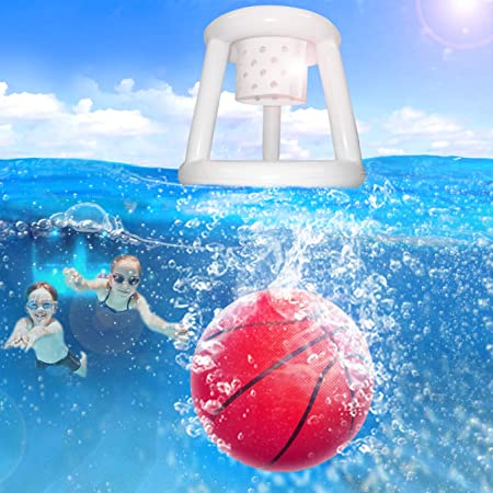 LONYKIBEE Pool Toys Dive Toys Inflatable Basketball Hoop Set and Filled with Water Ball Underwater Passing, Diving, Summer Party Games Gift for Teens, Kids, Adults