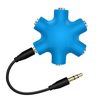 3.5mm 6-Port Multi Headphone Splitter Adapter ,AiSpeed Portable Media Players / Smart Phones with 6 Connector Cords Headset Connector Music Sharing Device for MP3 Player-HA002 Blue