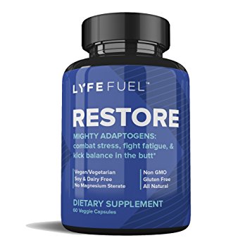 Natural Stress and Anxiety Relief Supplement by LyfeFuel - Adrenal Health & Cortisol Manager - Organic Mushroom Blend: Rhodiola Rosea, Ashwagandha, Reishi, Lions Mane   Milk Thistle (60 Capsules)