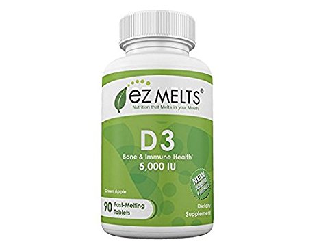EZ Melts Vitamin D3, 5,000 IU, Fast Melting Tablets, Apple, 90 Count