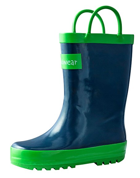 Oakiwear Kids Waterproof Rubber Rain Boots with Easy-On Handles