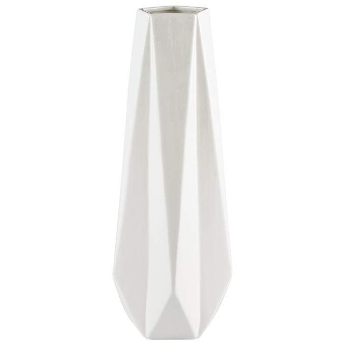 Rivet Modern Angled Stoneware Vase, 14.4"H, White