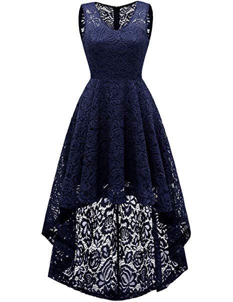 DRESSTELLS Women's Wedding Dress V-Neck Floral Lace Hi-Lo Bridesmaid Dress