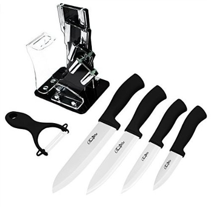 BeautyWill Ceramic Knife Set of 6-Piece with Holder including all of the Kitchen knives as Peel Knife Paring Knife Utility Knife Chef Knife Peeler and Acrylic Knife Holder