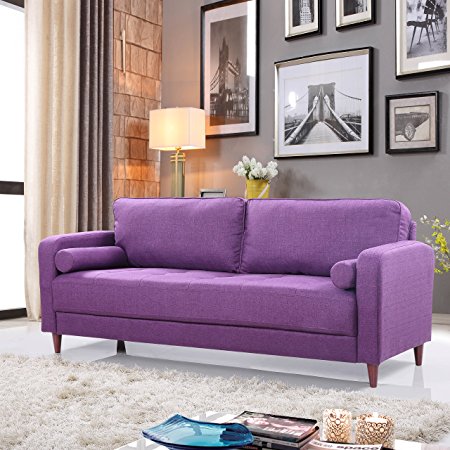 Mid Century Modern Linen Fabric Living Room Sofa (Purple)