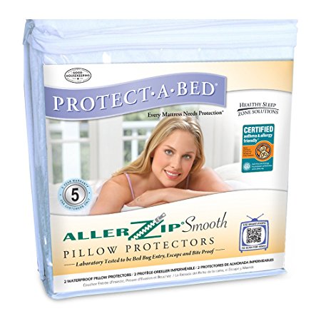 Protect-A-Bed AllerZip Smooth Waterproof Pillow Protector, Queen 21x31, Pack/2