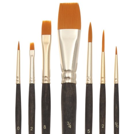 Bianyo Fine Paint Brushes.Nylon Hair Flat & Liner Brush Set for Detail Work,Oil,Watercolor,Acrylic Paint. Pack of 7