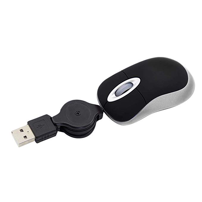 Mini USB Retractable Mouse, Small Tiny Travel Optical Mouse USB Wired Mouse with Retractable Cable (2.3-Foot), 1600DPI Compact Mouse Great for Travel & Laptop Tablet PC(Black)