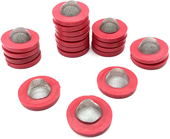 Hanobo 20 Pcs Stainless Steel Hose Coupling Filter Washers, Hose Screen Washers with Strainer, Fittings for 3/4 Inch Garden Hose Connector（Red）