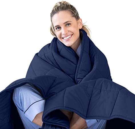 Luna Adult Weighted Blanket | Individual Use - 15 lbs - 48x72 - Twin/Full Size Bed | 100% Oeko-Tex Certified Cooling Cotton & Glass Beads | USA Designed | Heavy Cool Weight | Navy