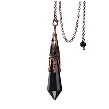 Jovivi Crystal Pendulum Natural Black Obsidian 12 Facted Therapy Healing Chakra Pendant for Dowsing Divination Reiki Charged Balancing with Chain