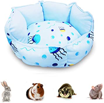 Small Animal Pet Bed,HOMEYA Cuddle Cup Hideout Bedding for Guinea Pig Rabbit Bunny Hamster Chinchilla Rat Hedgehog House Winter Habitat Cage Accessories Machine Washable Christmas Pet Gifts-Blue