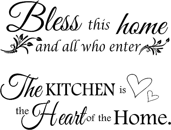 2 Sheets Bless This Home Kitchen Wall Decor Decals The Kitchen Quote and Wall Stickers All Who Enter Kitchen Vinyl Wall Quote Art Dining Entryway and Living Room Wall Decal Decor, 12 x 35.4 Inch