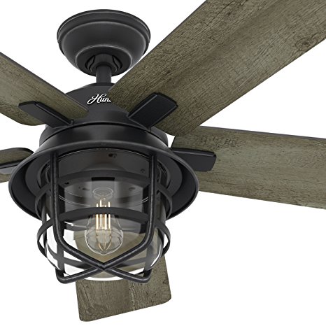 Hunter Fan 54" Weathered Zinc Outdoor Ceiling Fan with a Clear Glass LED Light Kit and Remote Control, 5 Blade (Certified Refurbished)