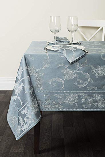Benson Mills Harmony Scroll Tablecloth (Silver - Blue, 60" X 144" Rectangular)