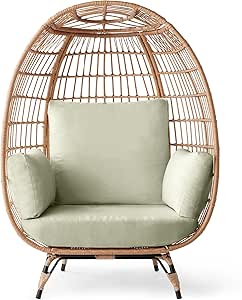 Best Choice Products Wicker Egg Chair, Oversized Indoor Outdoor Lounger for Patio, Backyard, Living Room w/ 4 Cushions, Steel Frame, 440lb Capacity - Sage