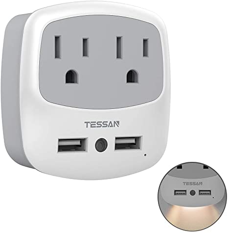 USB Outlet Plug Extender, TESSAN Power Outlet Expander with USB Wall Charger Adapter for Travel Cruise Essentials, Mini Phone Charger with Multiple Outlet Splitter