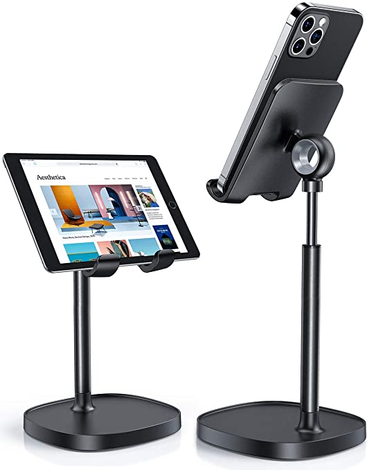 Cell Phone Stand, Angle Height Adjustable LISEN Phone Stand for Desk, Thick Case Friendly Phone Holder Stand for Desk, Compatible with All Mobile Phones,iPhone,Switch,iPad,Tablet(4-10in)-Full Black