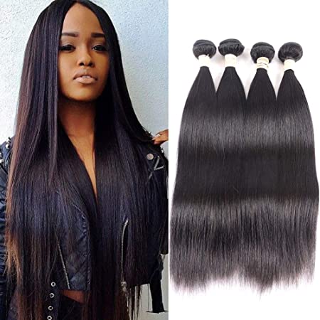 Brazilian Straight 4 Bundles (18 20 22 24 inch) Hair Weave 100% Unprocessed Virgin Brazilian Hair Straight Human Hair Bundles Natural Black for Women