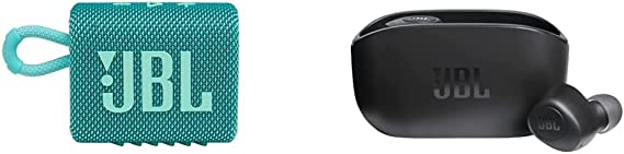 JBL Go 3: Portable Speaker with Bluetooth, Builtin Battery, Waterproof and Dustproof Feature Teal JBLGO3TEALAM & Vibe 100 TWS - True Wireless in-Ear Headphones - Black